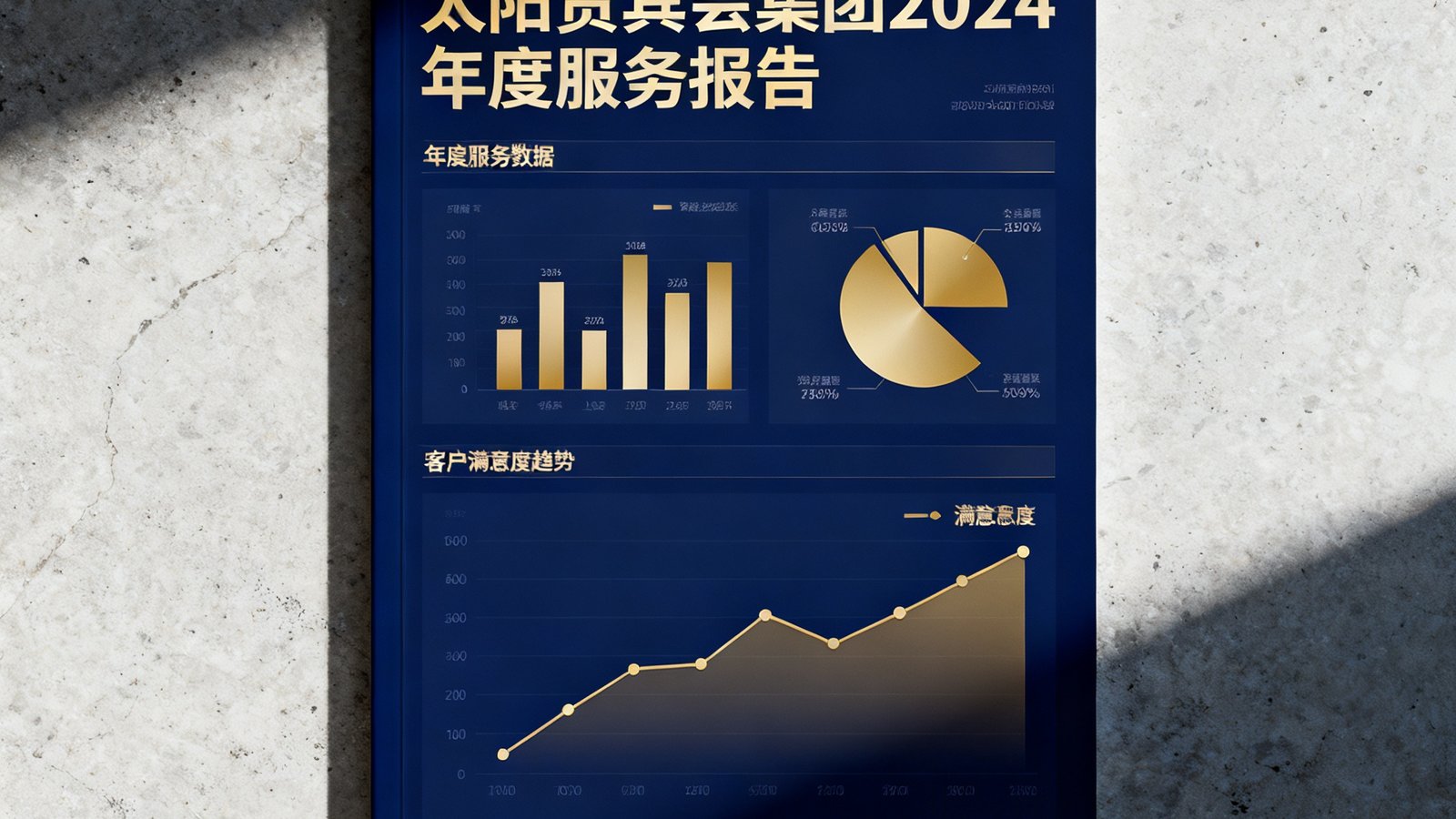 太阳贵宾会集团2024年度服务报告封面，展示年度服务数据图表和客户满意度趋势线